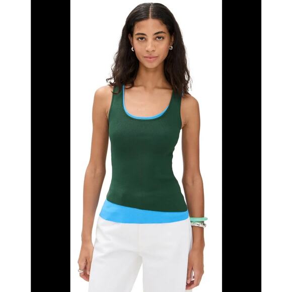 STAUD Top Womens L Green Blue Jungle Sky Hermosa Tank Scoop Neck Fitted - Picture 1 of 9